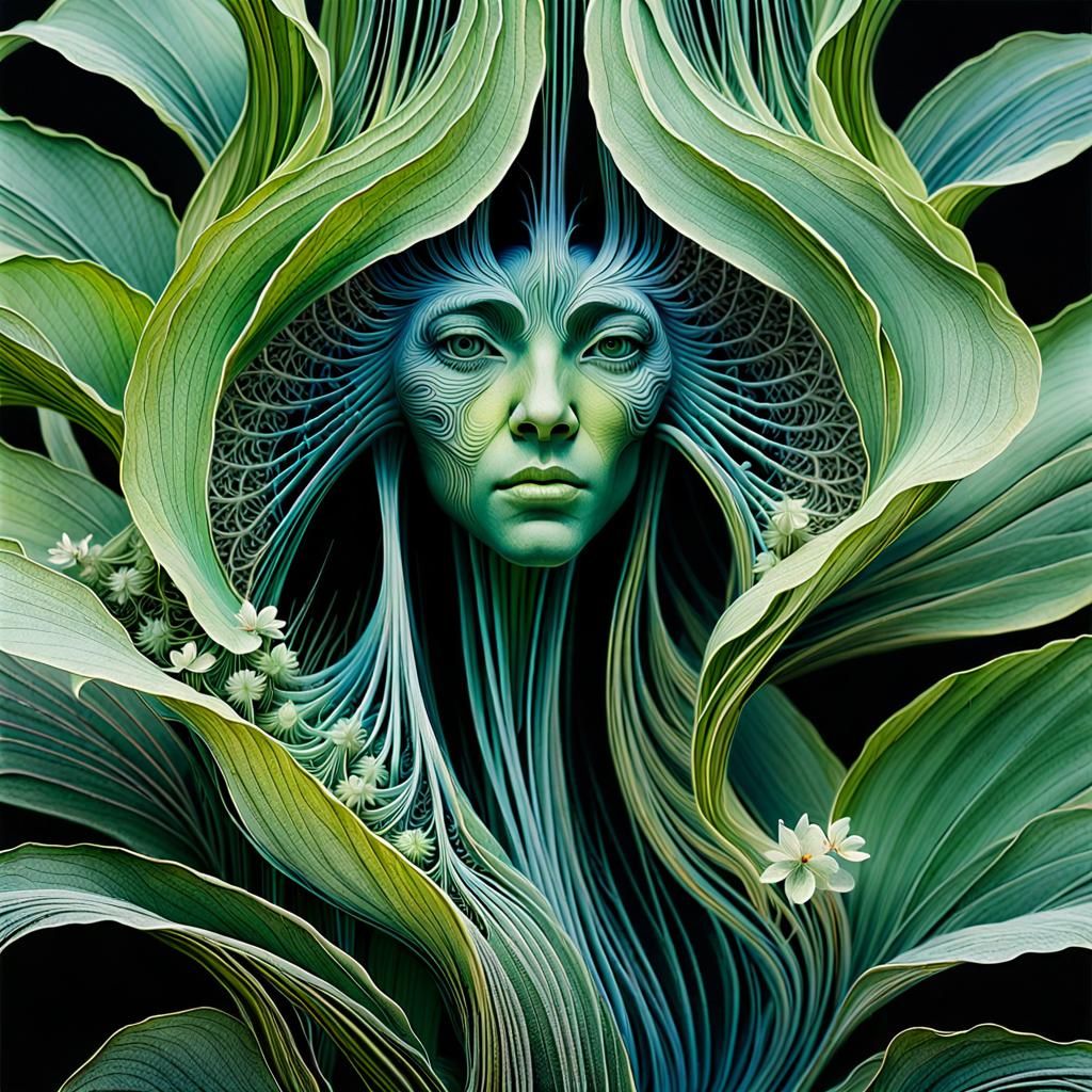 Rococo Op Art Botanical Drawing: Sprouting Planet