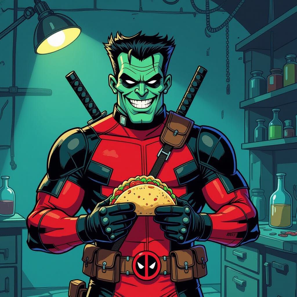 Herman Munster Deadpool Hybrid Comic Illustration