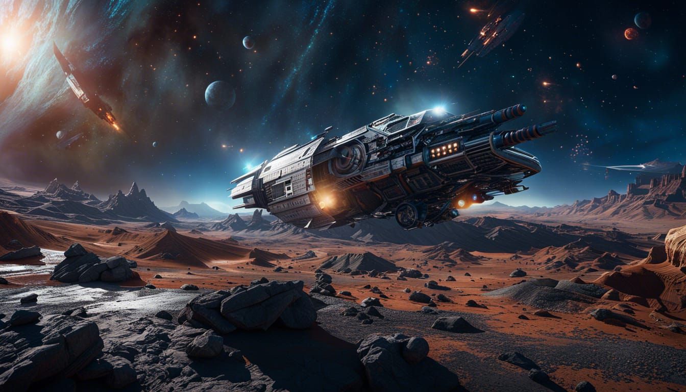 Space-Western Spaceship Crash: Detailed Matte Painting
