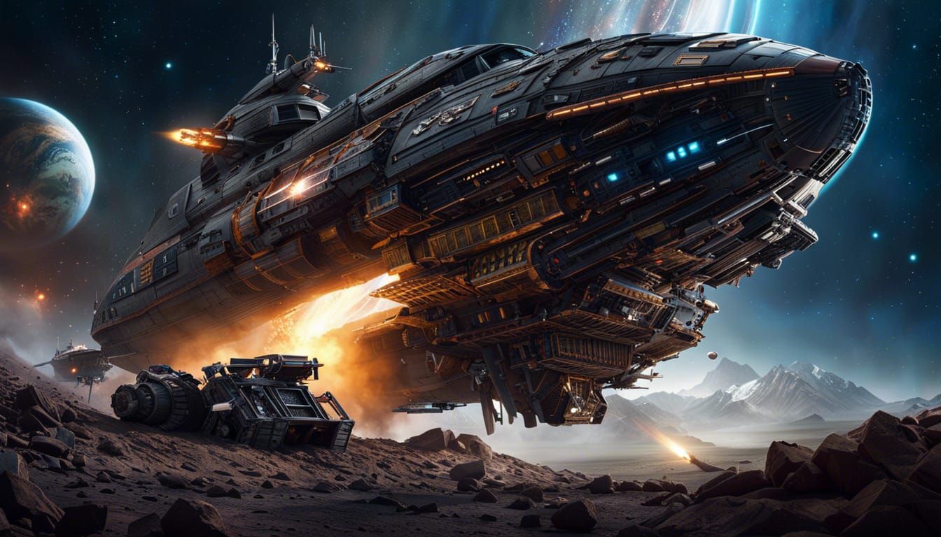 Space-Western Spaceship Crash in Frontier Landscape