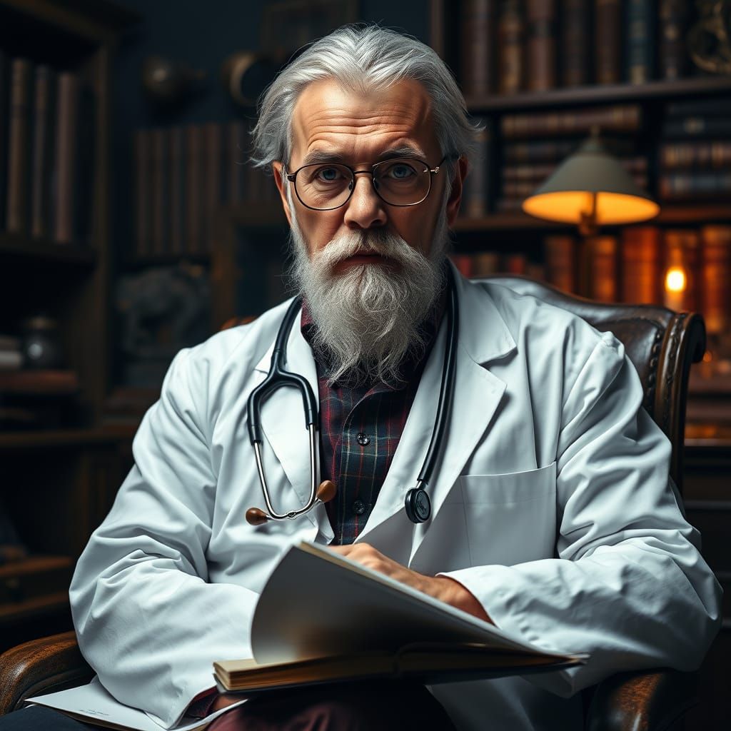 Enigmatic Doctor in a Richly Detailed Study