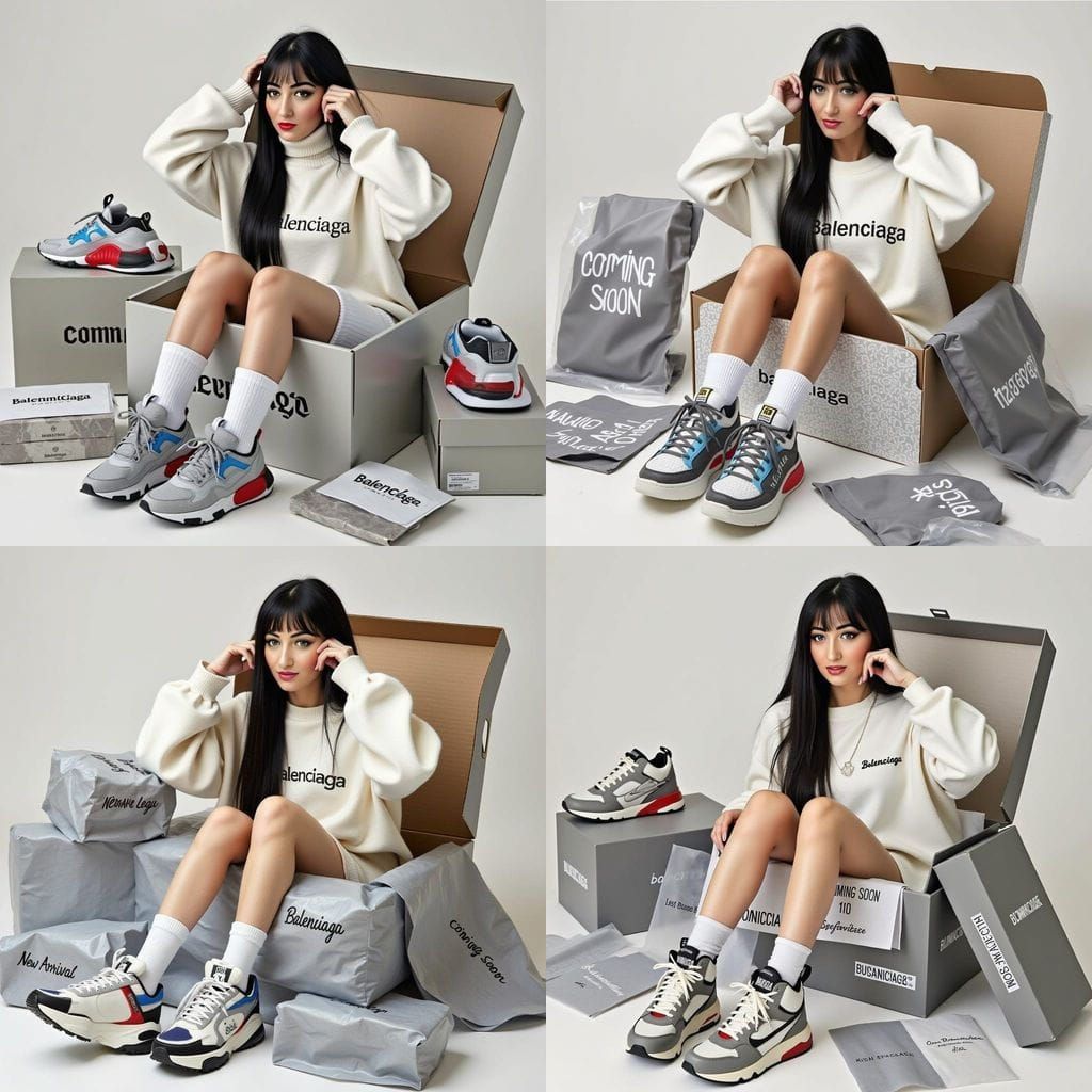 Balenciaga Model in Shoebox: AI-Generated Fashion Ad