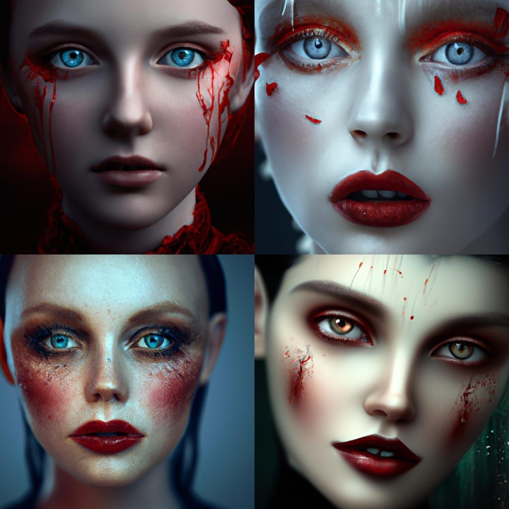 Intense Girl with Blood Tears: Digital Matte Painting