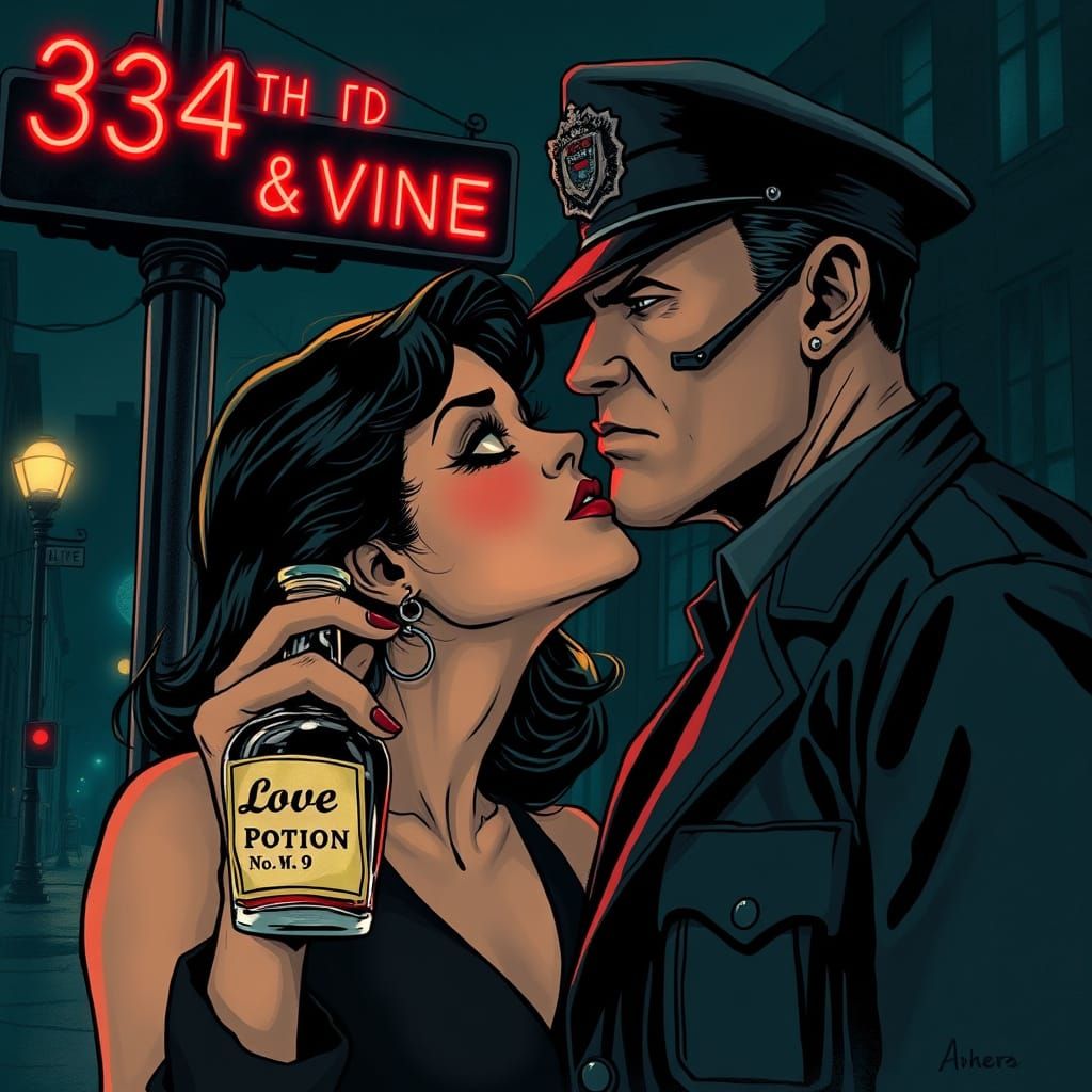 Noir Blues Song Illustration: Love Potion Kiss