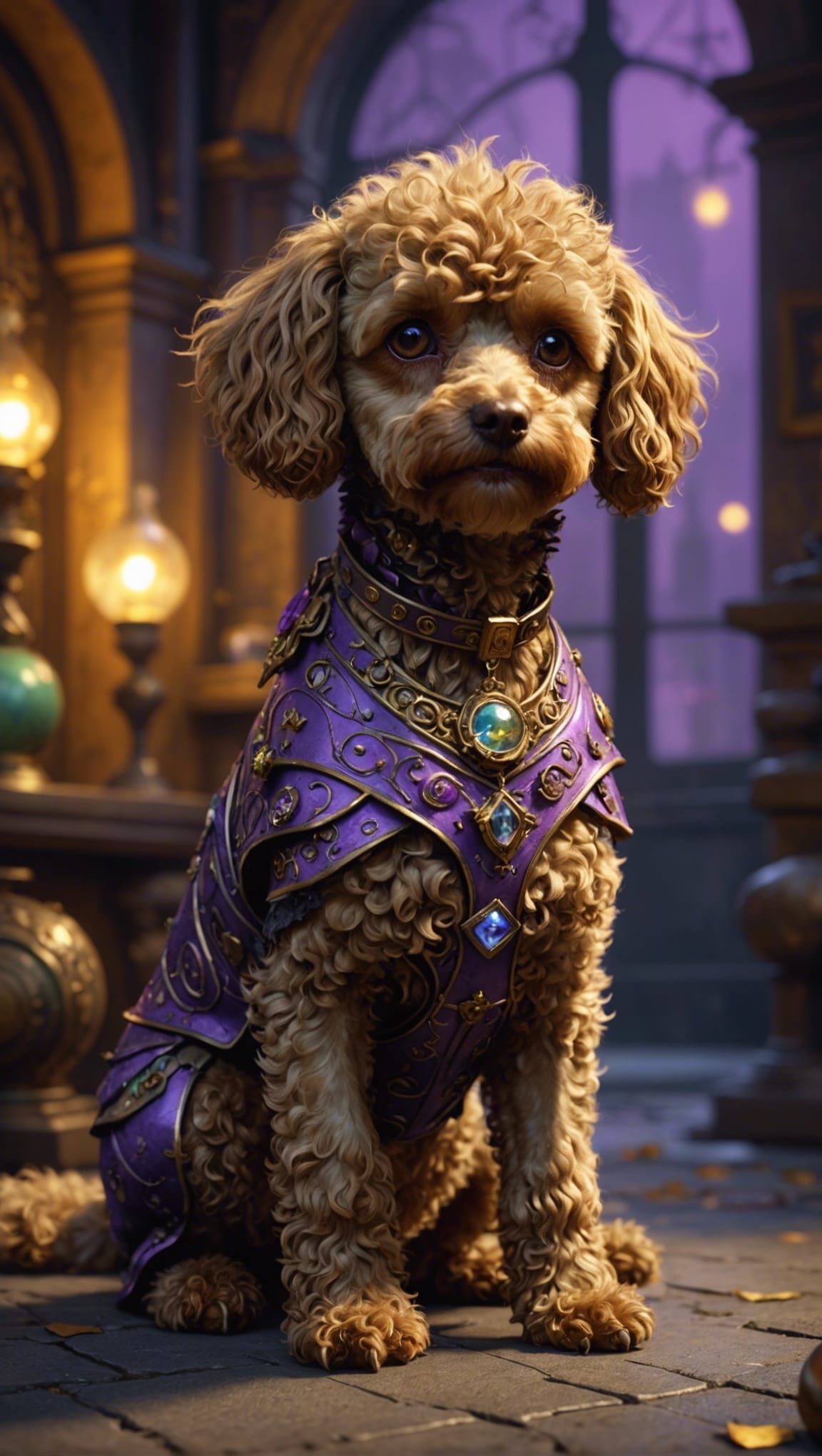 Zombie Toy Poodle Stares in Dark Fantasy Style