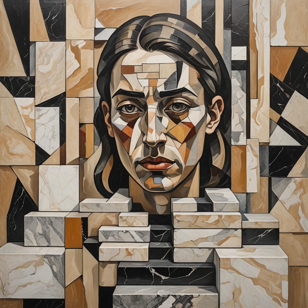 Cubist Still Life with Figure and Geometric Forms