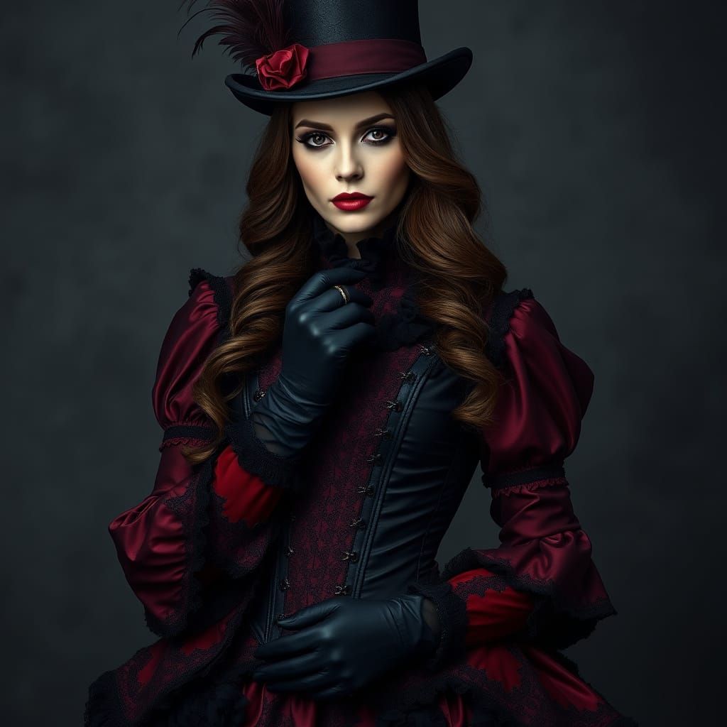Elegant Woman in Victorian Gothic Steampunk Fashion