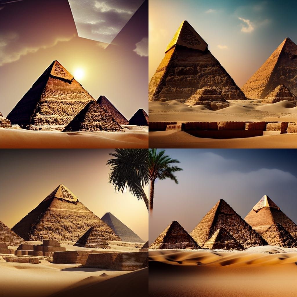 Egyptian Pyramids and Palm Trees in Digital Painting