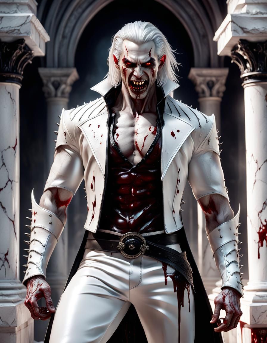 Handsome Vampire Dripping Blood: Photorealistic Fantasy Art