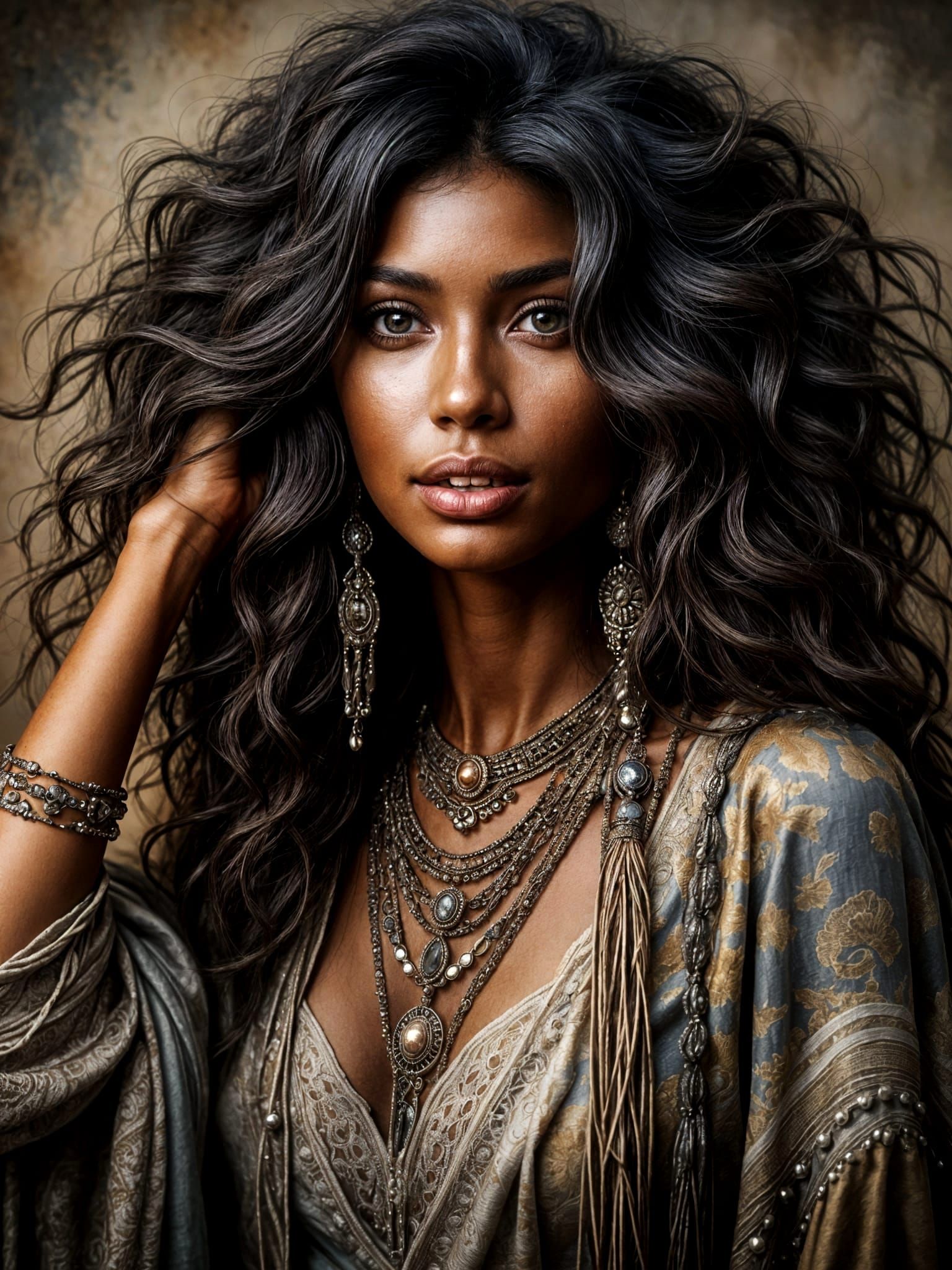 Classical Portrait of a Kenyan Woman in Silver and Brown