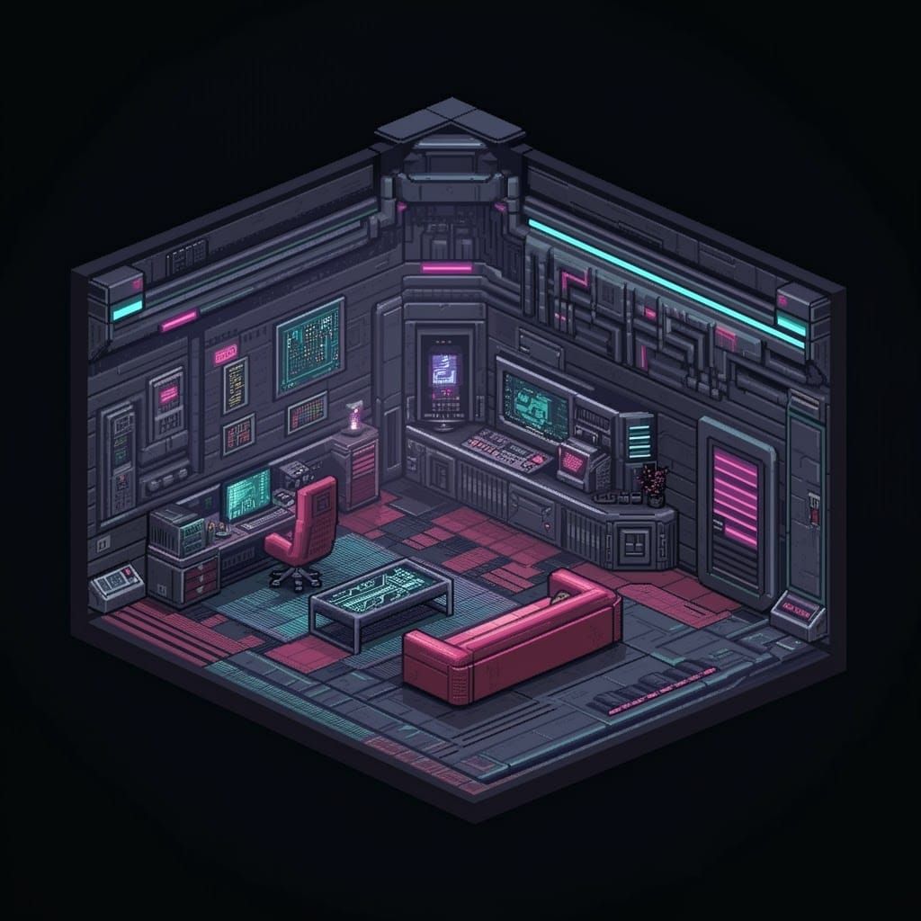 Luxurious Futuristic Interior in 8-bit Pixel Art