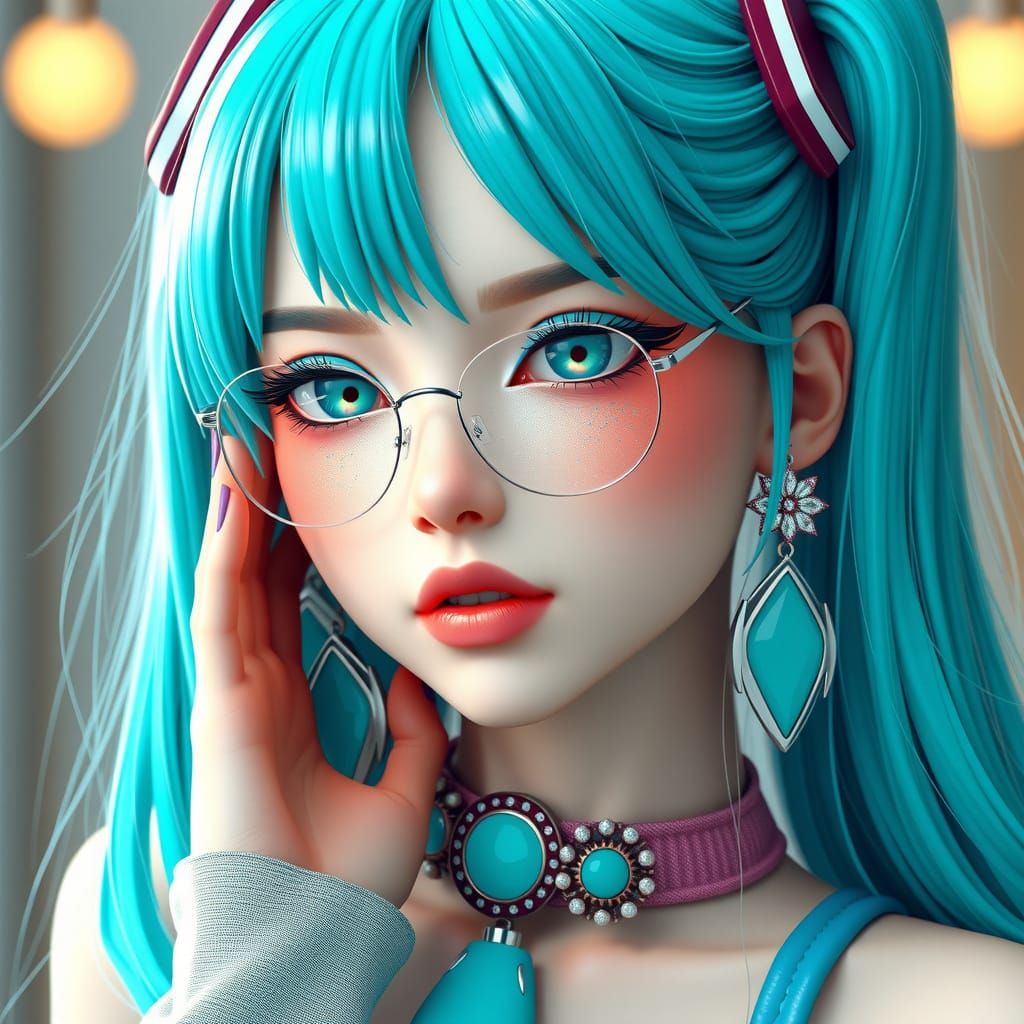 Hatsune Miku in Turquoise: 3D Anime Fashion Art