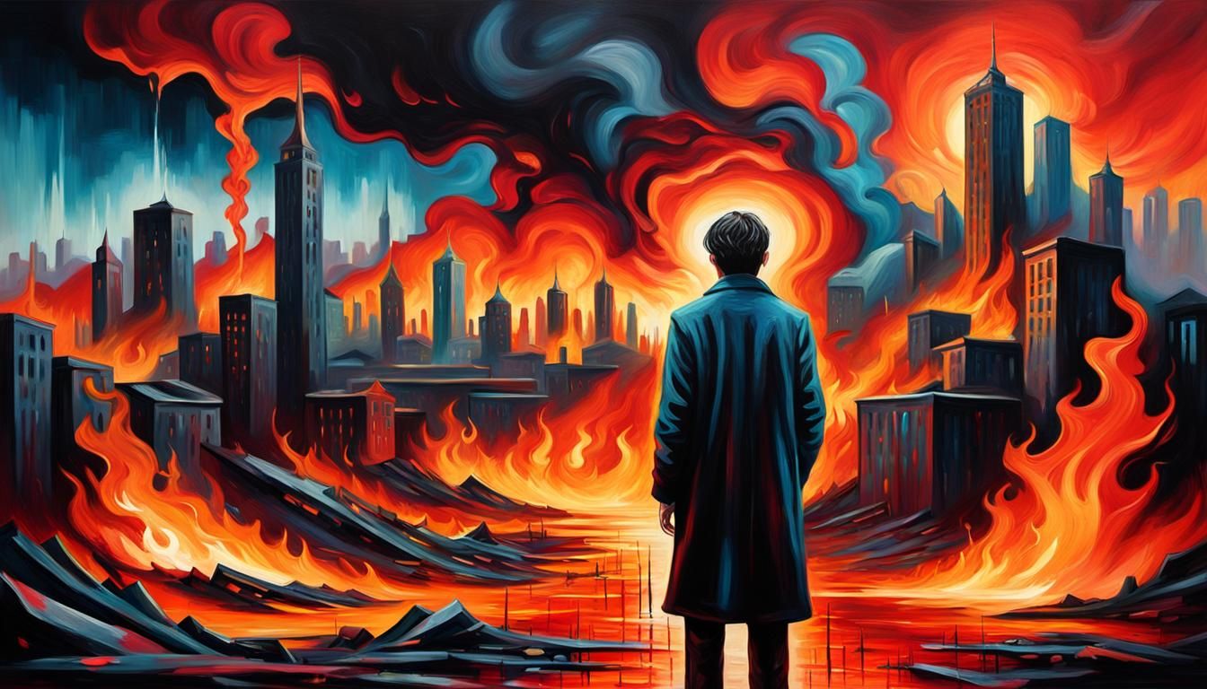Surreal Desolate Cityscape Reflects Inner Turmoil as Oil Pai...