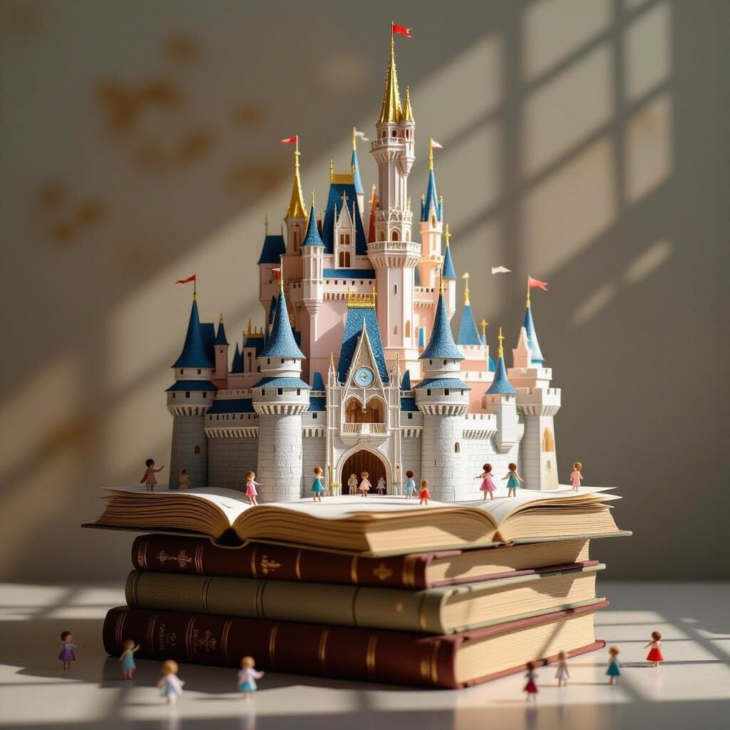 Epic Paper Castle on Books with Children Playing