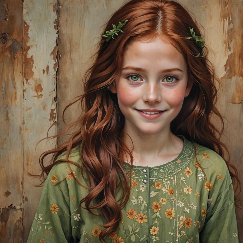 Portrait of a Girl with Red-Brown Hair in Art Nouveau Style