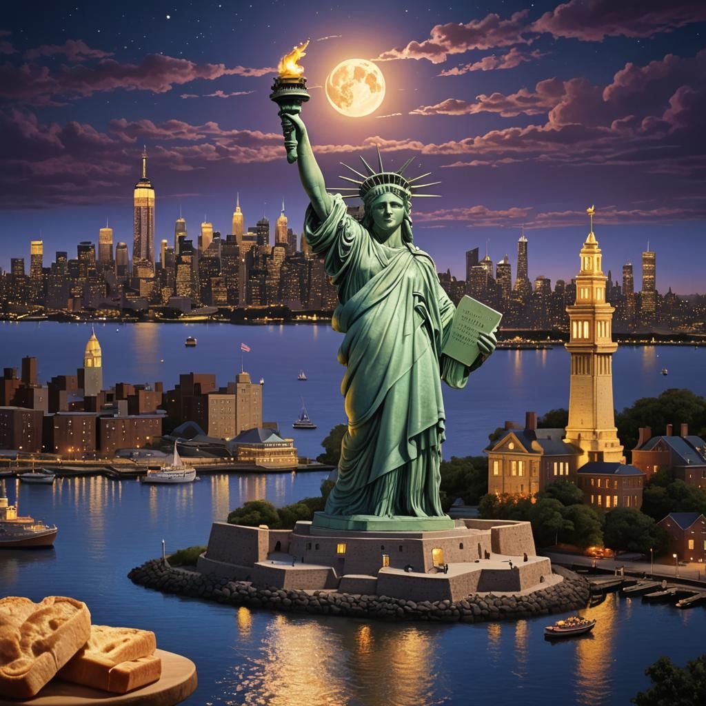 Statue of Liberty Made of Bread in Dreamlike Colors