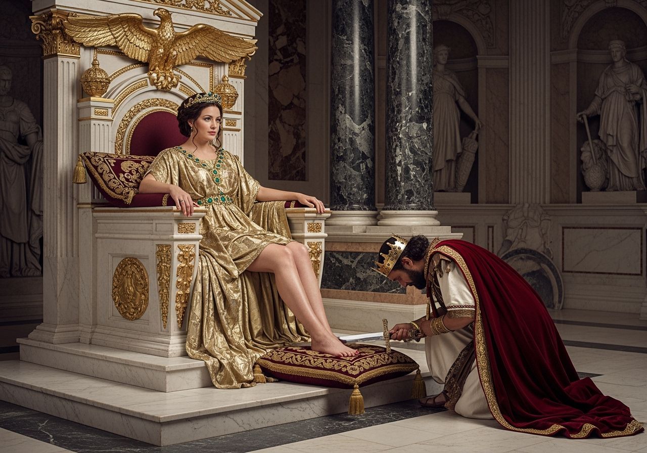 Empress Messalina on Gold Throne in Opulent Setting
