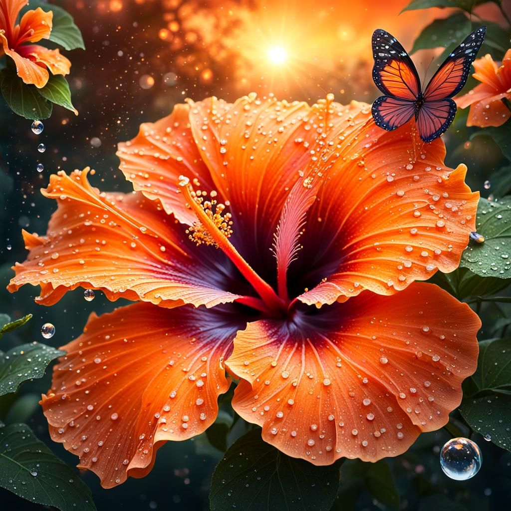 Dew Drops ( Hibiscus with littel butterfly)