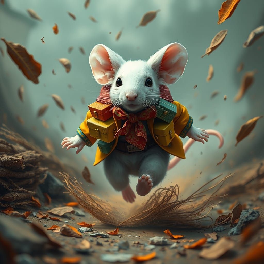 Mouse in Windswept Landscape, Fantasy Concept Art
