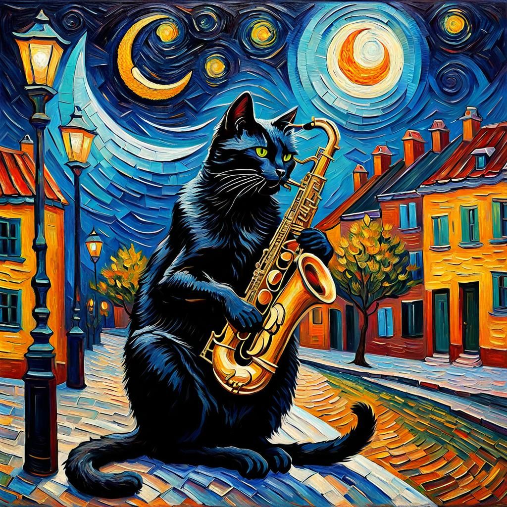 Cat Serenade: Van Gogh Style Saxophone Solo