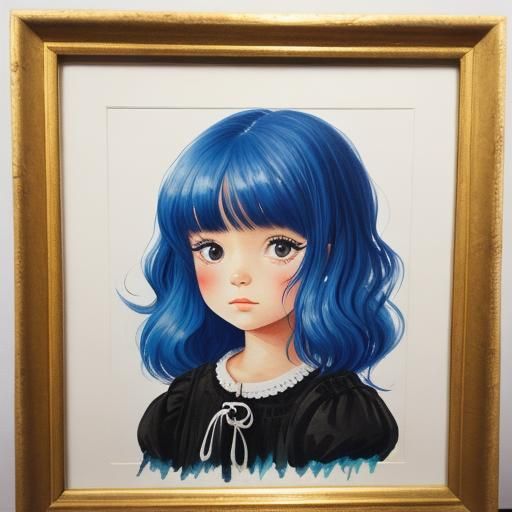 Detailed Gouache Painting: Girl with Syrup Hair