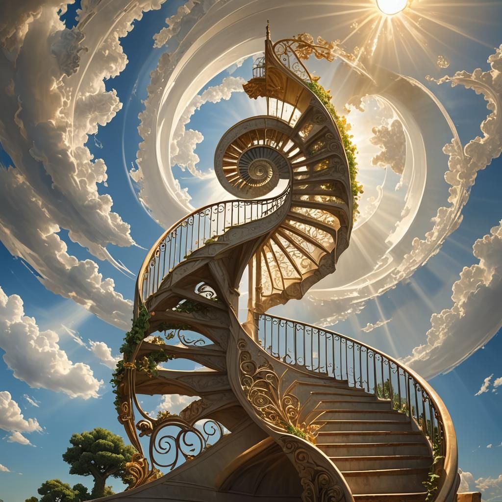Fibonacci Spiral Staircase Painted in Sunlight