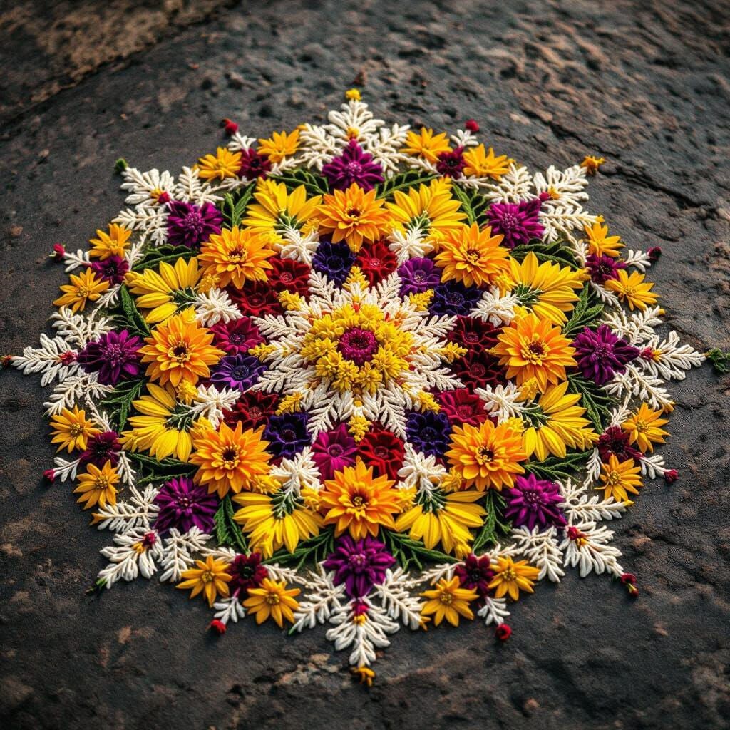 Vibrant Rangoli Art With Many Colors