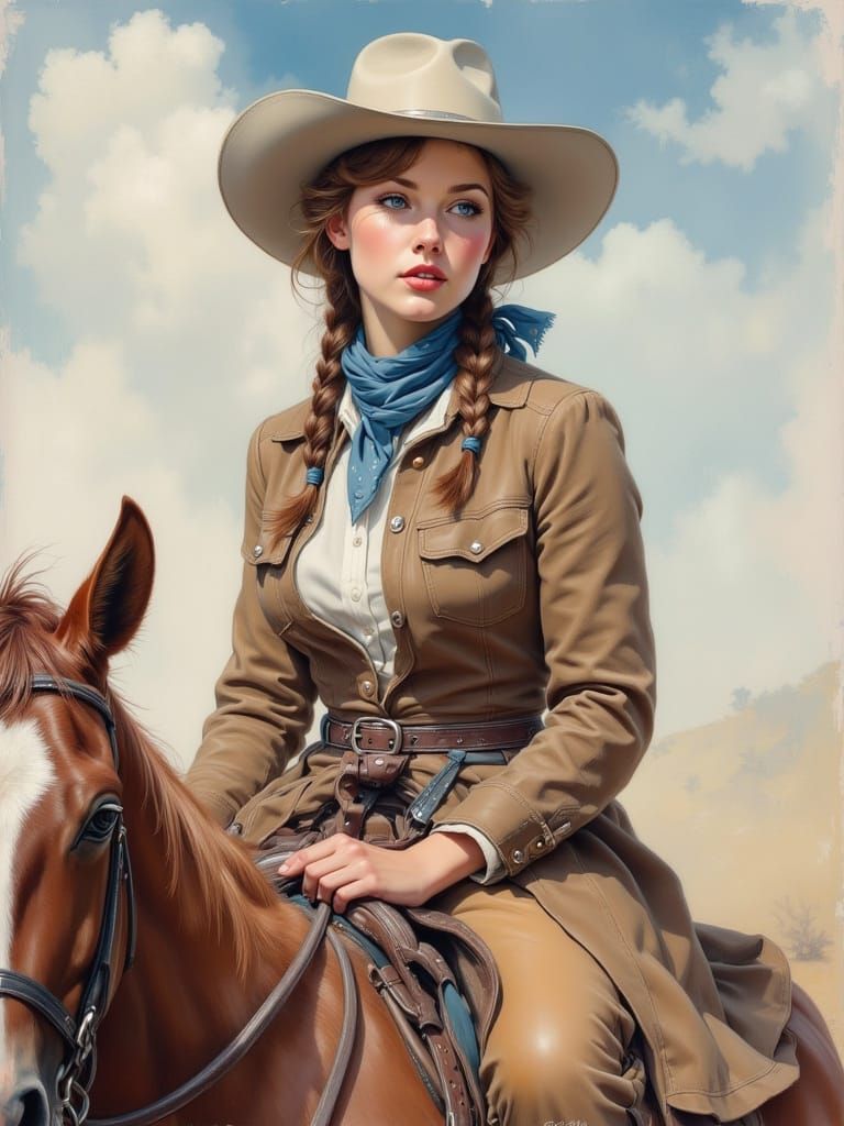 Cowgirl Portrait in Expressive Pastel Style