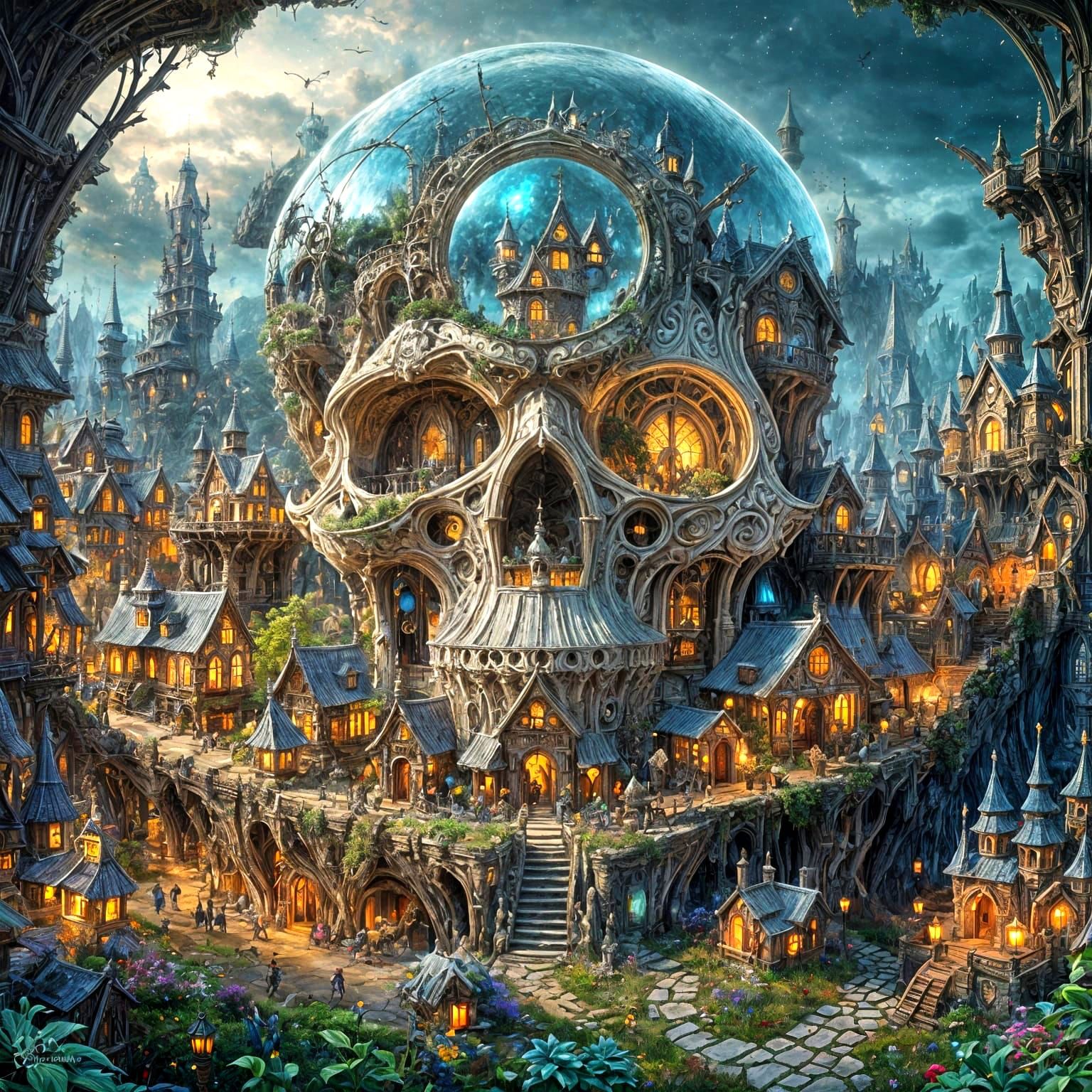 Glowing Skull Fairy Village: Fantasycore Art