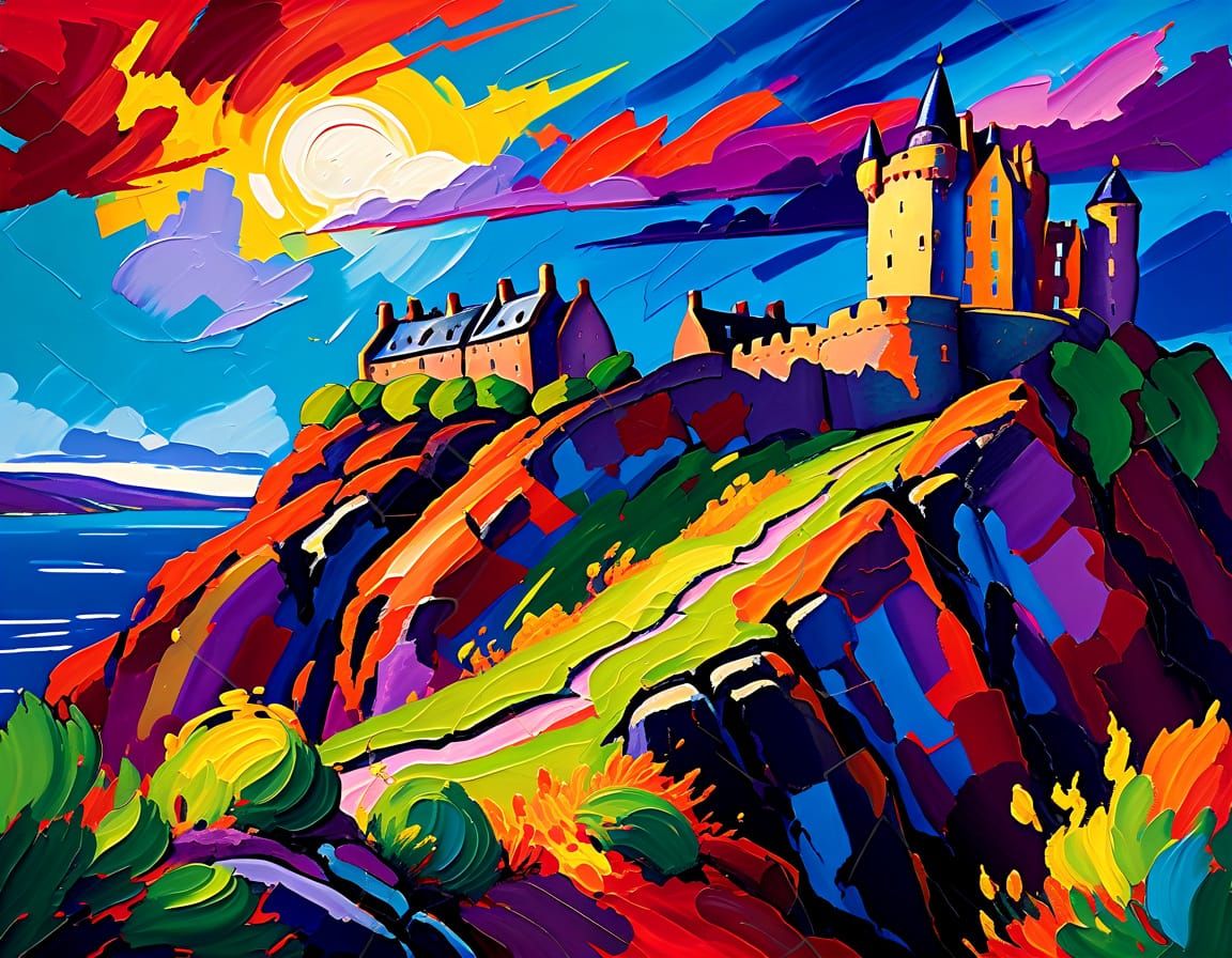 Fauvist Scottish Castle on Windswept Cliff