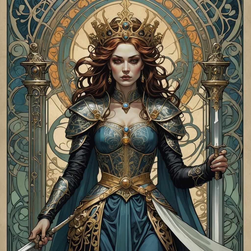 Art Nouveau Queen of Swords: Sinister Elegance