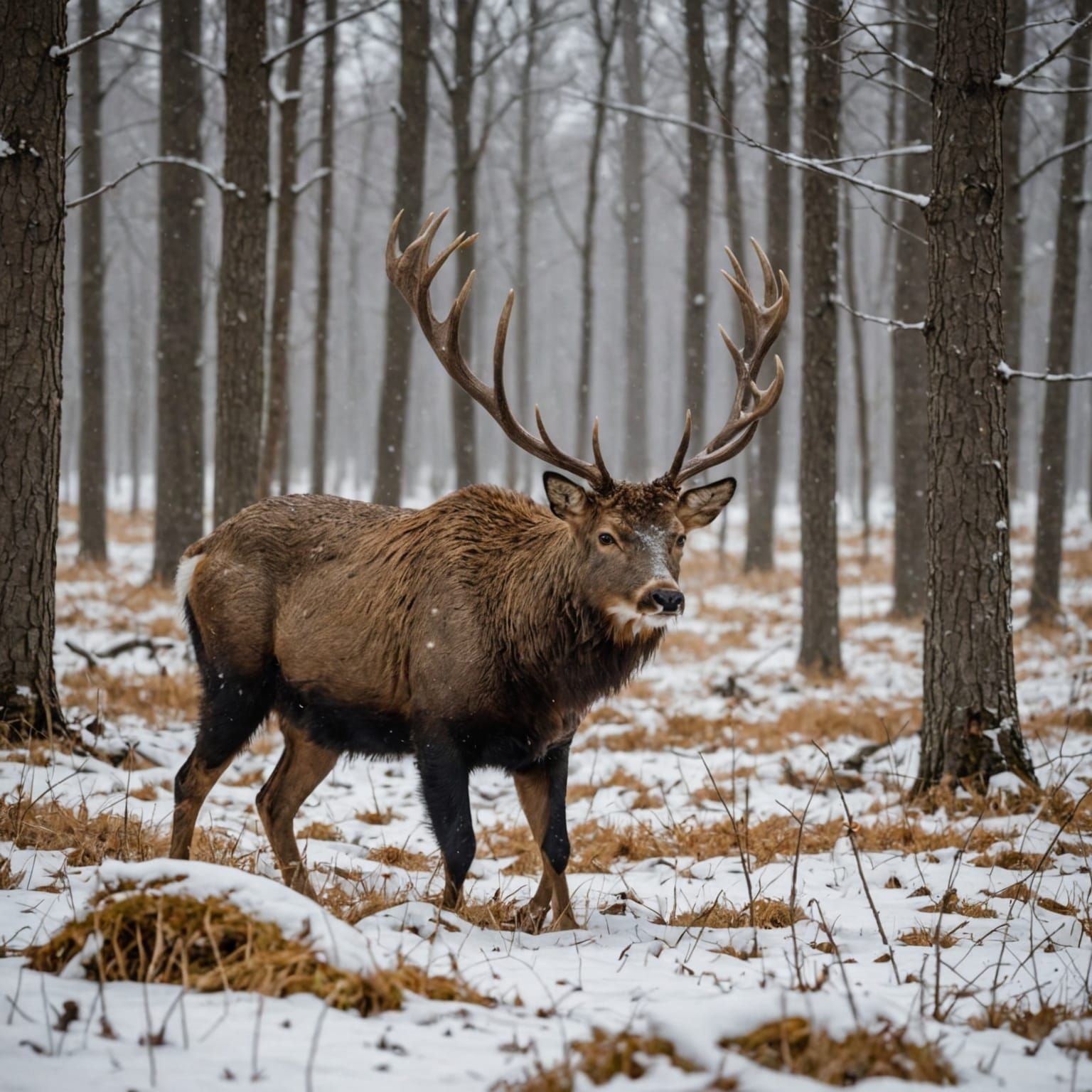 Wolverine Hunts in Snowy Forest Landscape