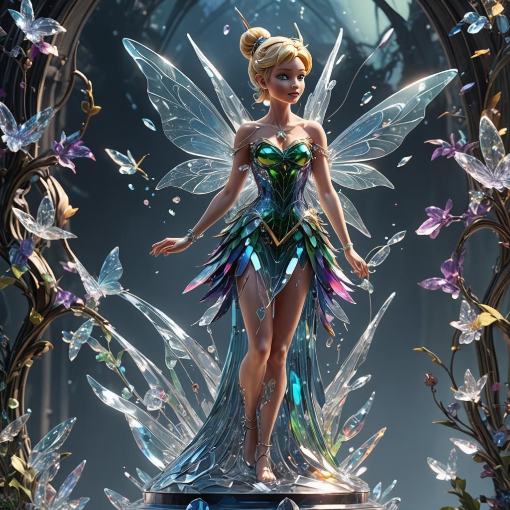 Elegant Transparent Crystal Tinkerbell Statue in Matte Style