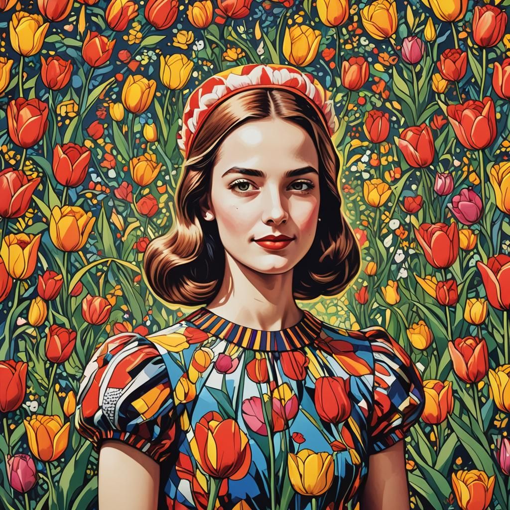 Vibrant Tulip Princess in Pop Art Style