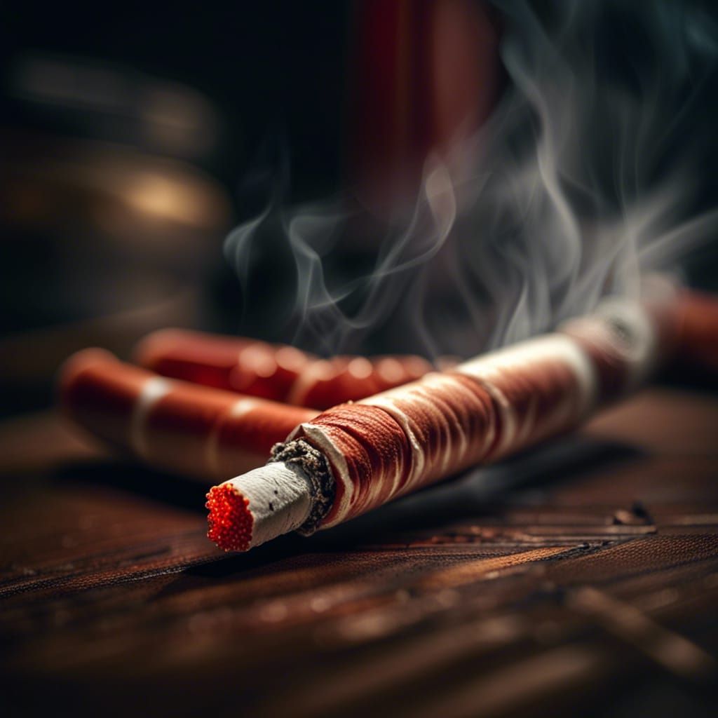 Cigarette Missile Between Giant Fingers: Hyperrealistic Imag...