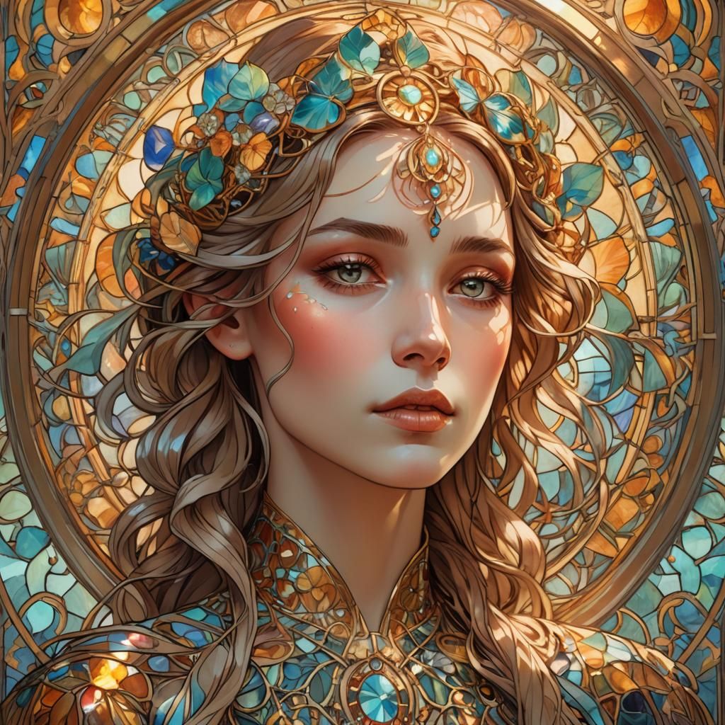 Art Nouveau Woman Portrait with Ethereal Lighting