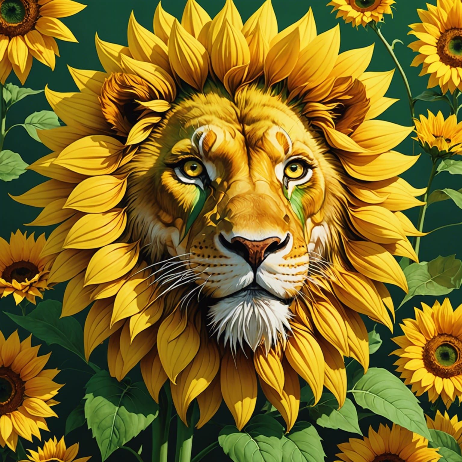 Sunflower Lion Hybrid in Anime Style
