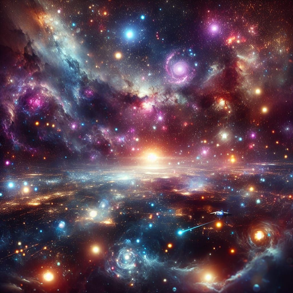 Cosmic Lights: Spaceship Journey Through the Universe