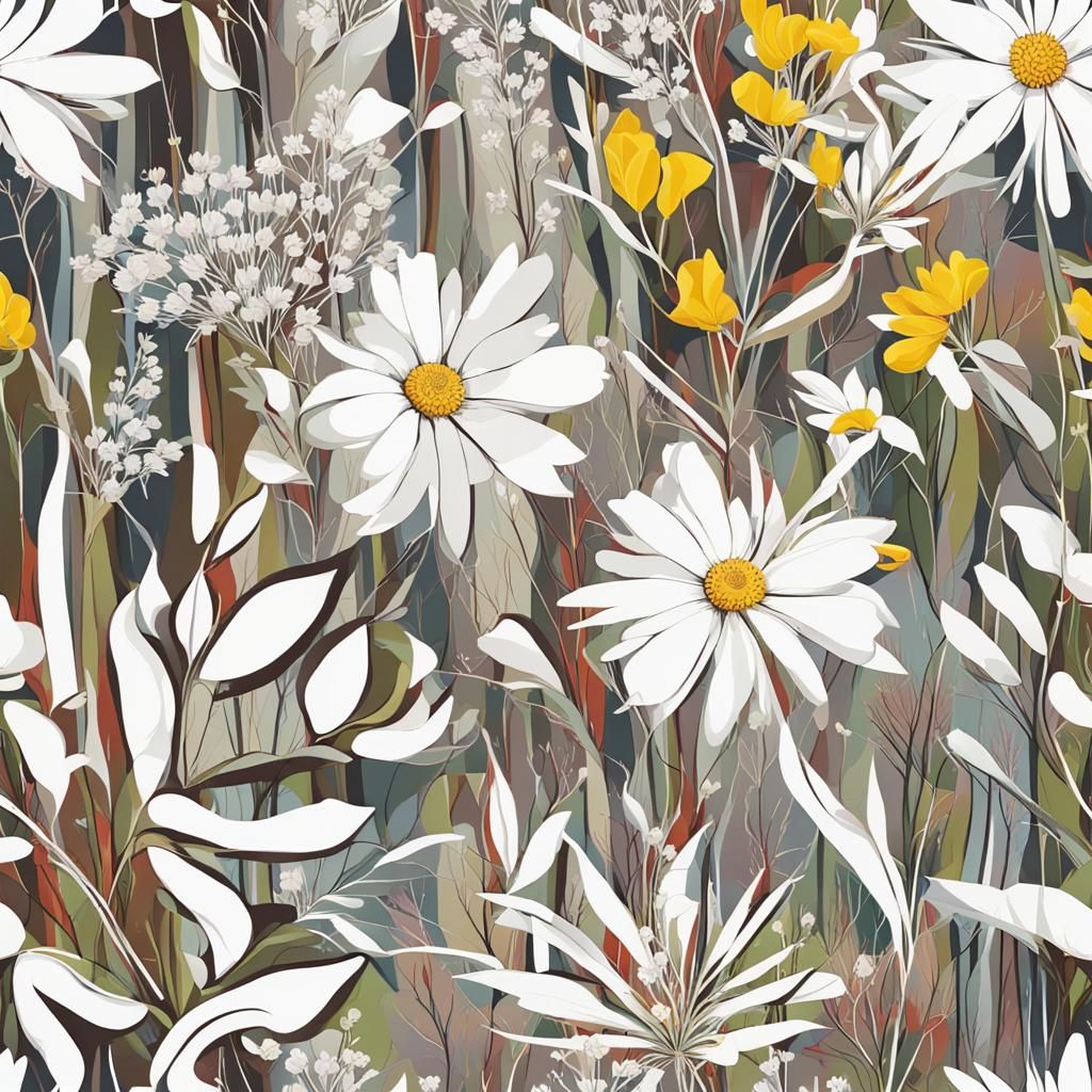 Seamless White Wildflower Abstract Art Pattern
