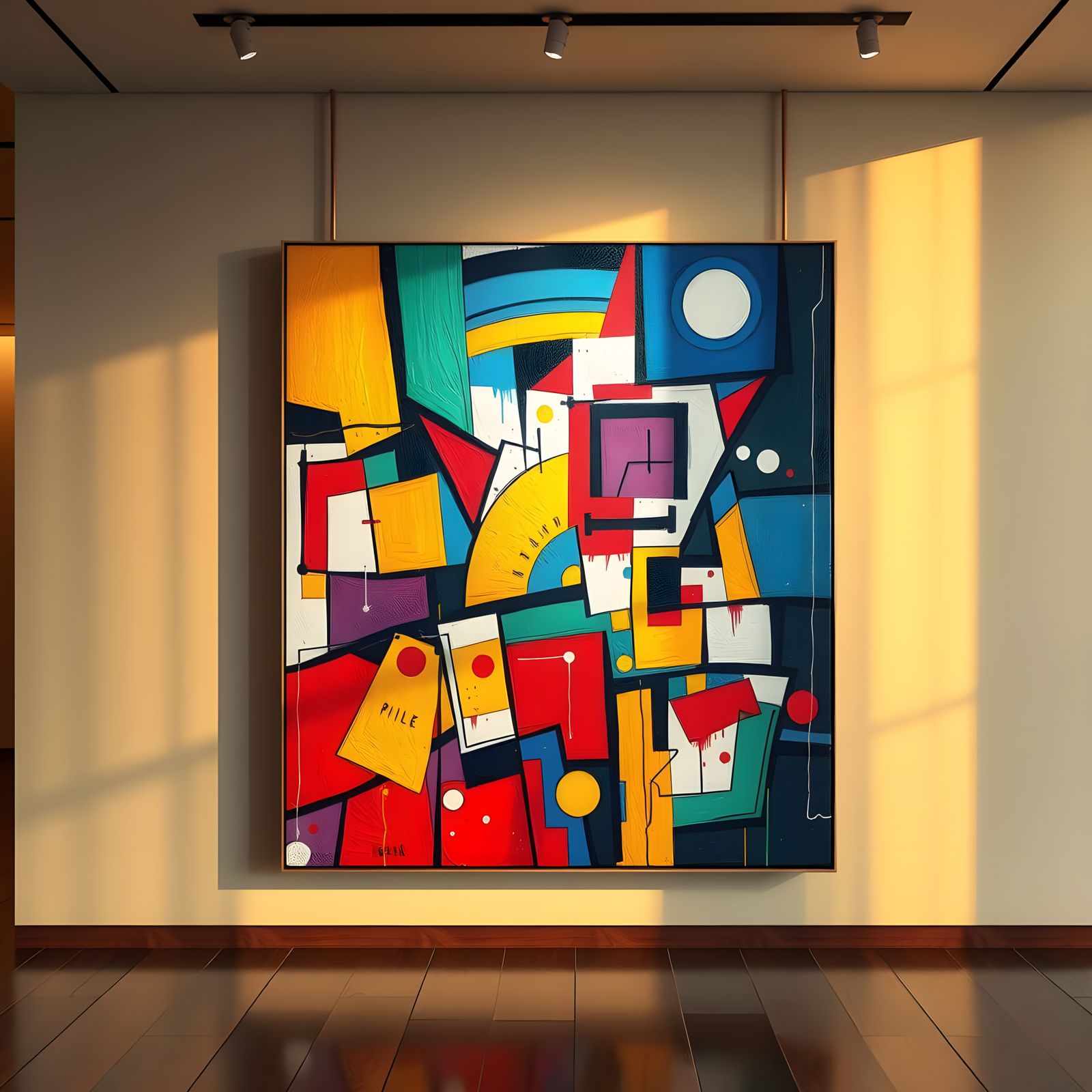 Abstract cubist painting displayed in art gallery 