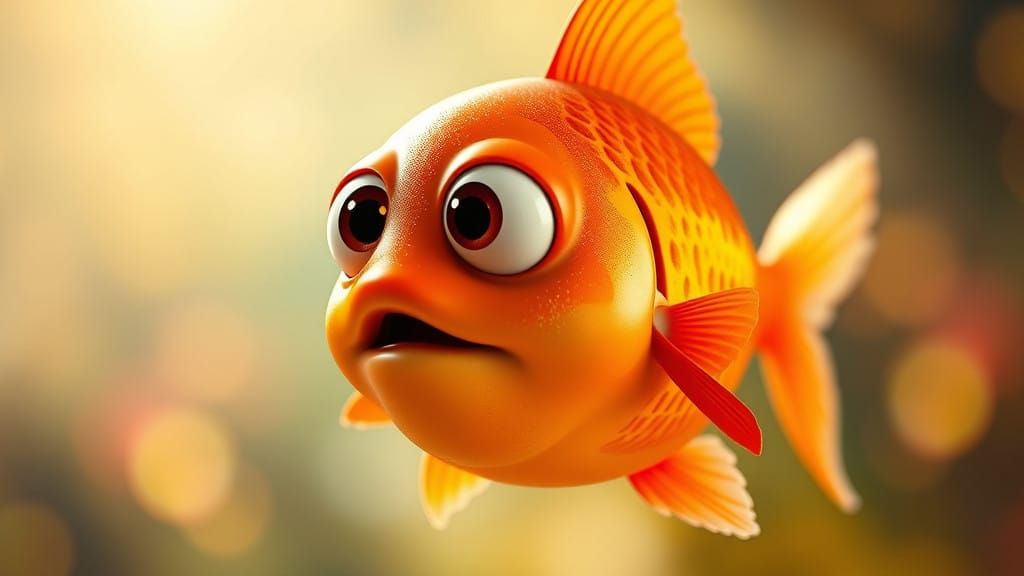 Vibrant 3D Goldfish in Whimsical Digital Art