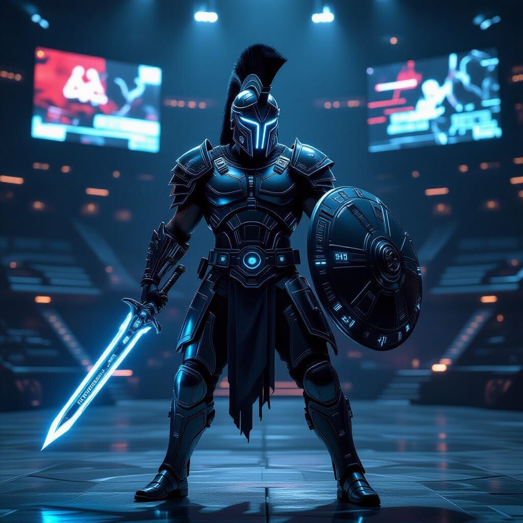 Cybernetic Gladiator in Neon Armor