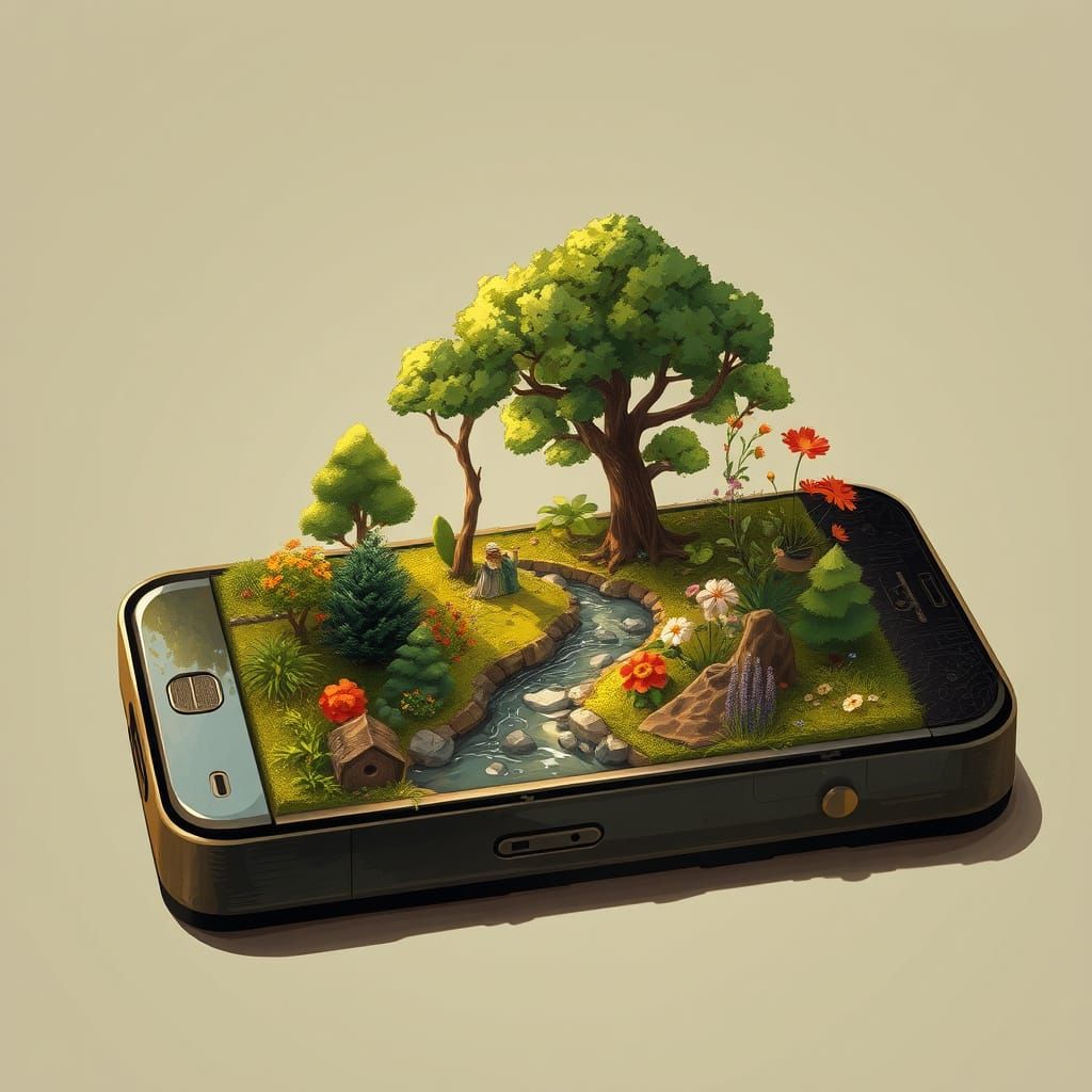 Miniature Garden Thriving Inside Broken Smartphone