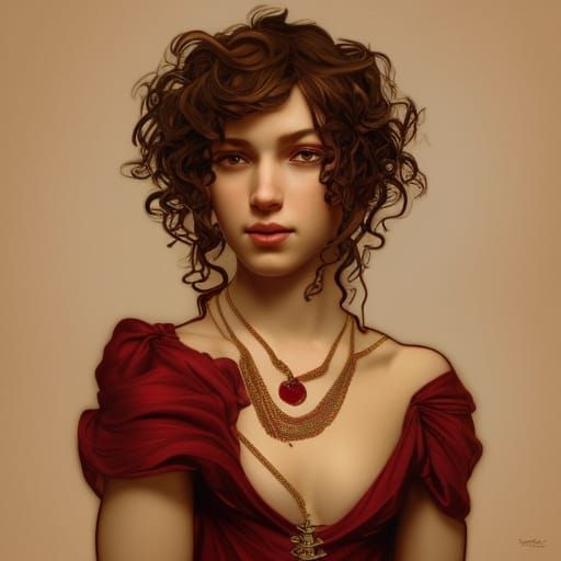 Girl in Red Dress: Hyperdetailed Portrait