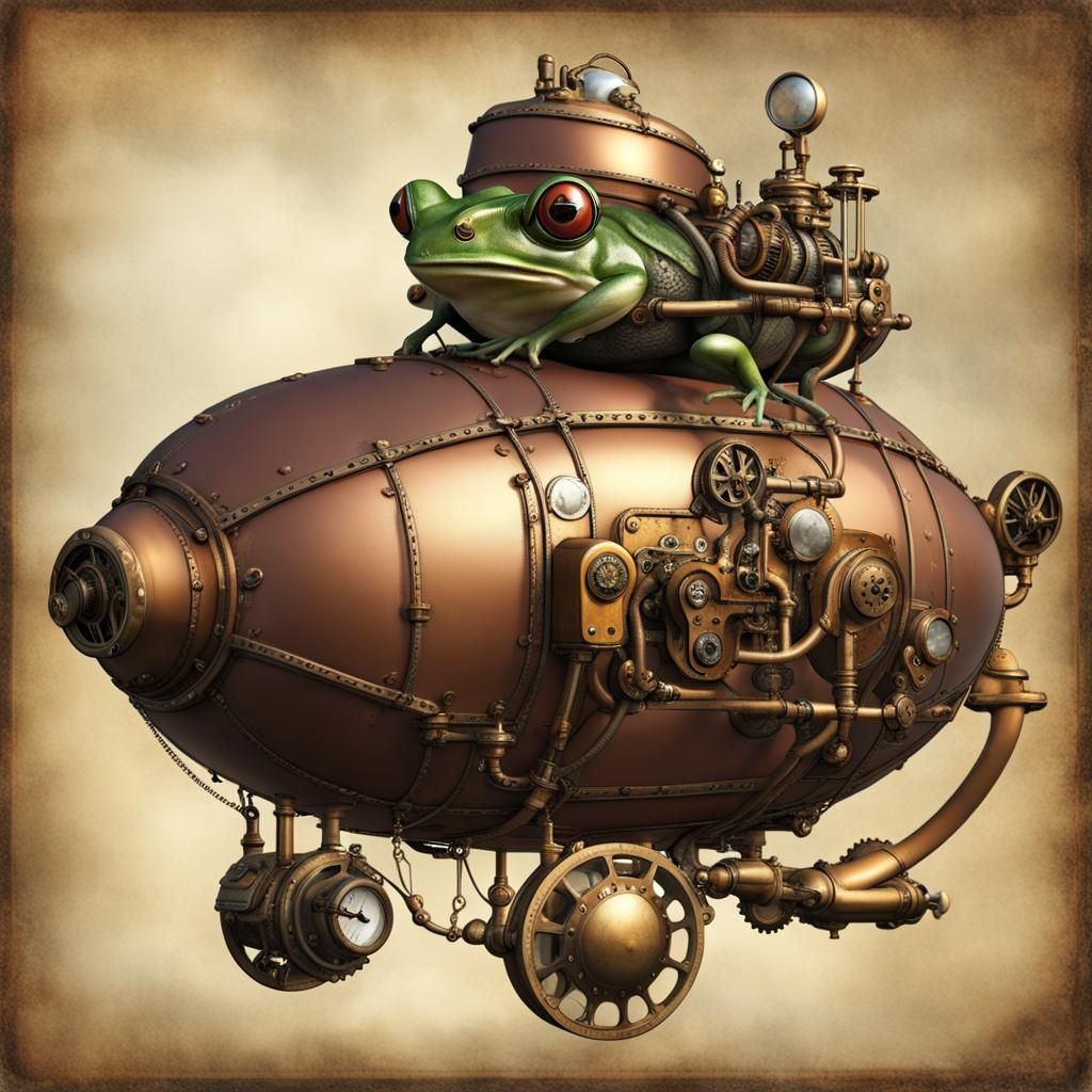 Steampunk Frog in Blimp, Detailed Portrait