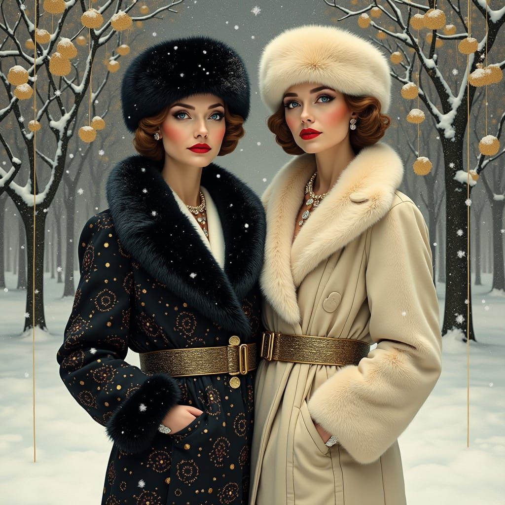 Elegant Women in Art Deco Winter Wonderland
