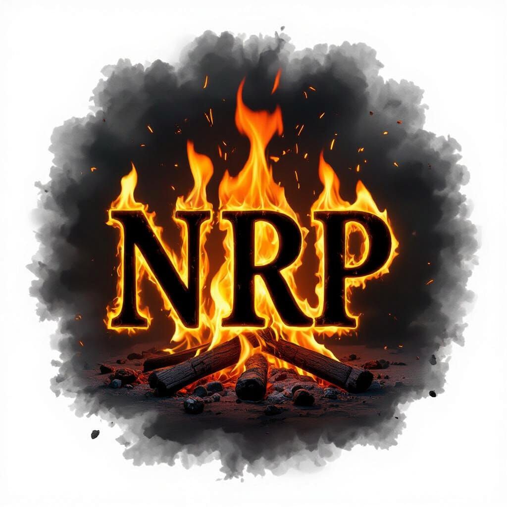 Burning NRP Text with Golden Red Tones