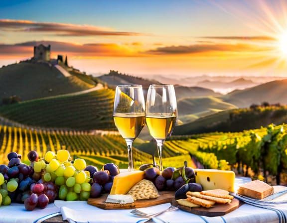 Wine, cheese, biscuits and a stunning landscape, perfect !!