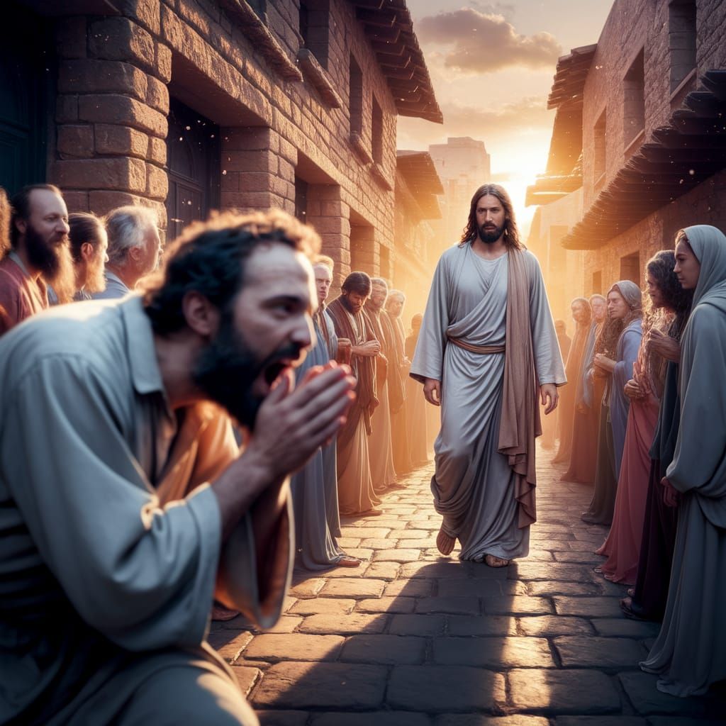 Bartimaeus's Plea to Jesus in Jericho: A Caravaggio-Inspired...