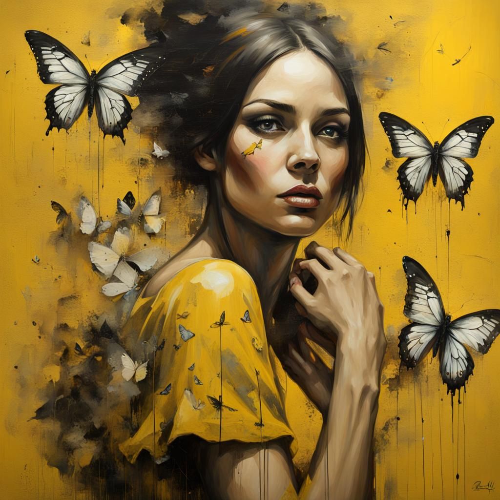 Woman with Butterfly Graffiti Art
